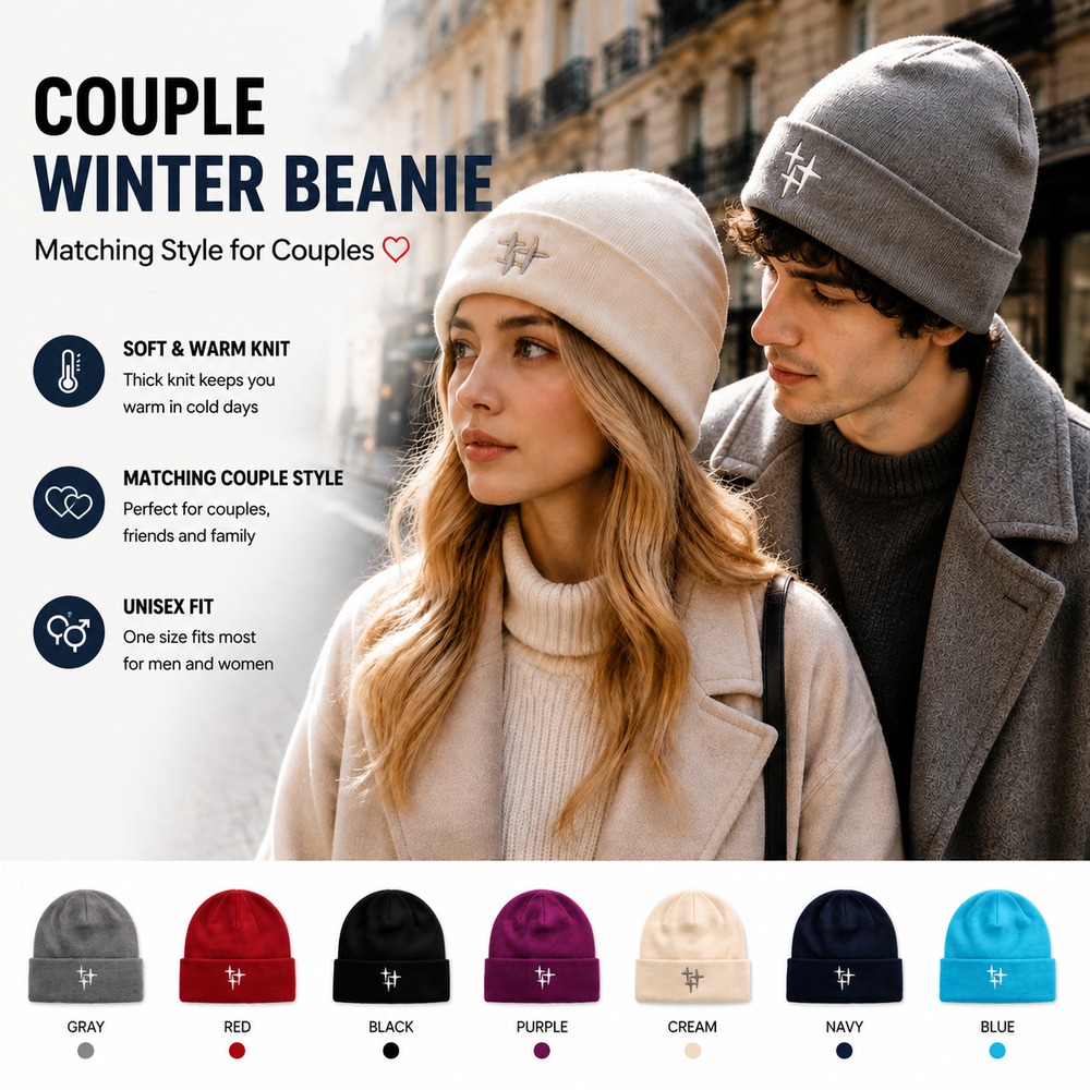 Beanie Cuffed Knit - 여성용 겨울 니트 비니 모자(별 자수