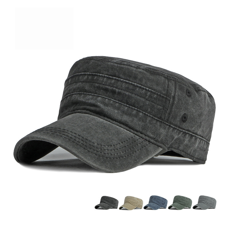 Snapback Hat Flat - 봄 여름 짧은 챙 육군 모자