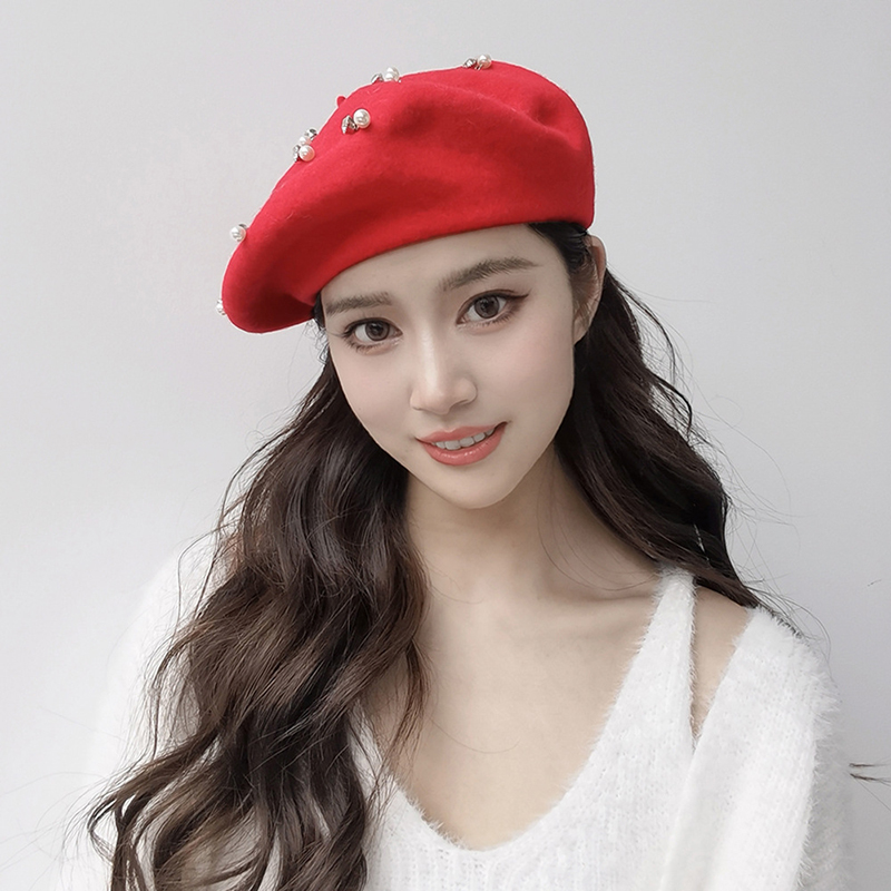 트렌디한 겨울 울 베레모 진주 비즈 여성 우아한 패션  - Beret French Wool 리뷰 및 가격