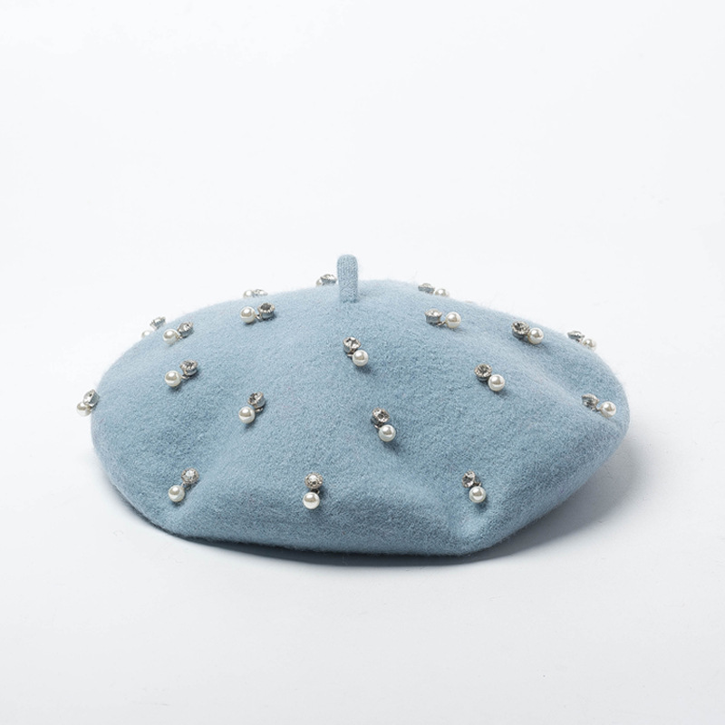 트렌디한 겨울 울 베레모 진주 비즈 여성 우아한 패션  - Beret French Wool 리뷰 및 가격