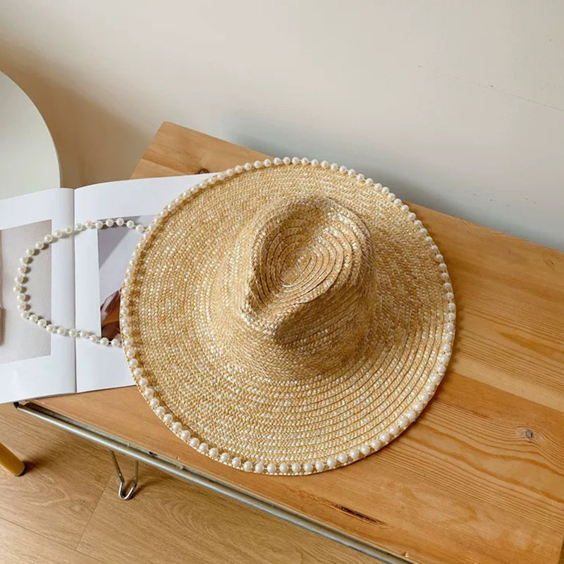 새로운 여름 패션 진주 체인 밀짚모자 여성용 비치 와이 - Cowboy Hat Straw 리뷰 및 가격