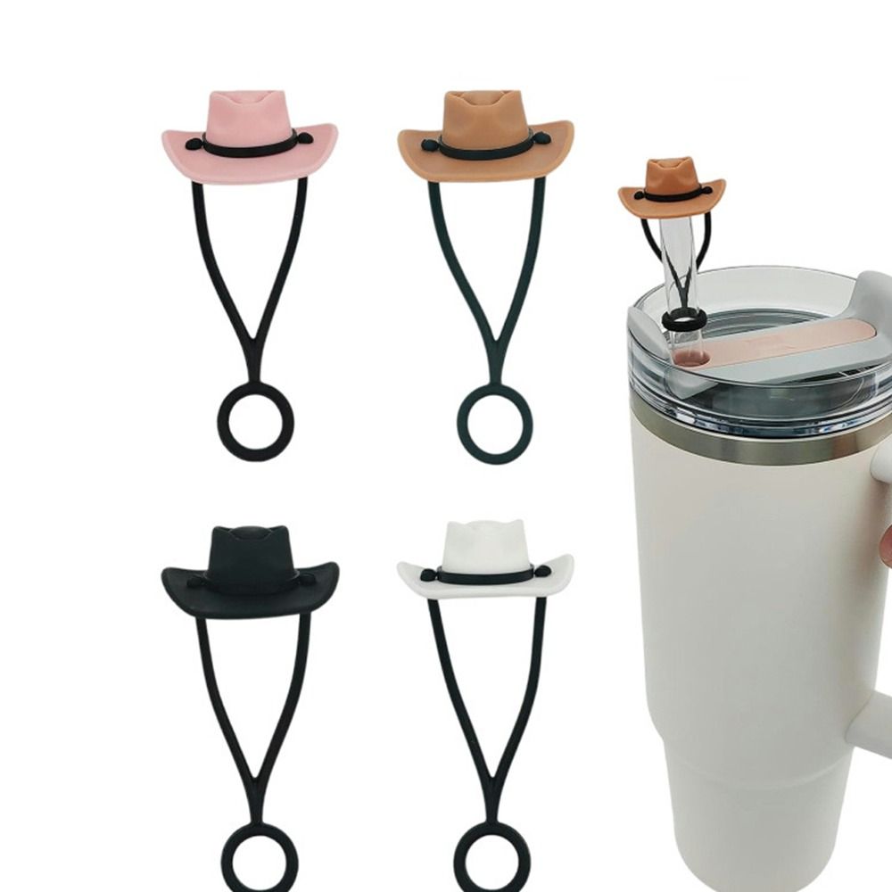 1/4Pcs 밀폐 실리콘 카우보이 모자 밀짚 커버 컵  - Cowboy Hat Straw 리뷰 및 가격